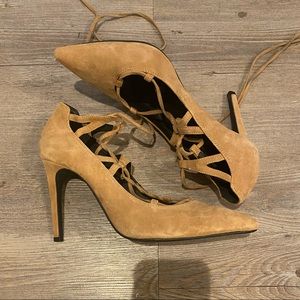 Jeffrey Campbell Lace Up High Heels Suede Nude 10